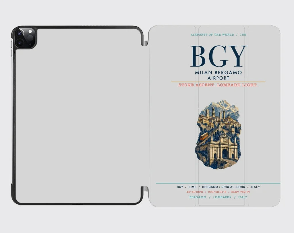 Milan Bergamo Airport (BGY) design on light gray ipad tablet case