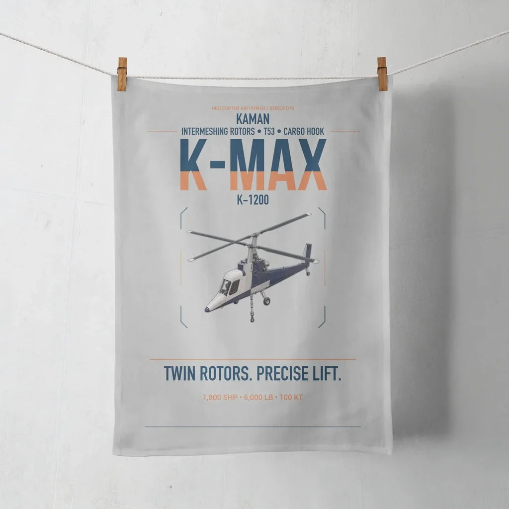 Kaman K-1200 K-MAX design on light gray towel