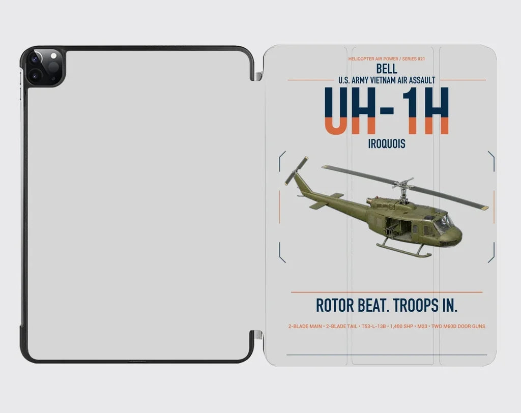 Bell UH-1H Iroquois design on light gray ipad tablet case