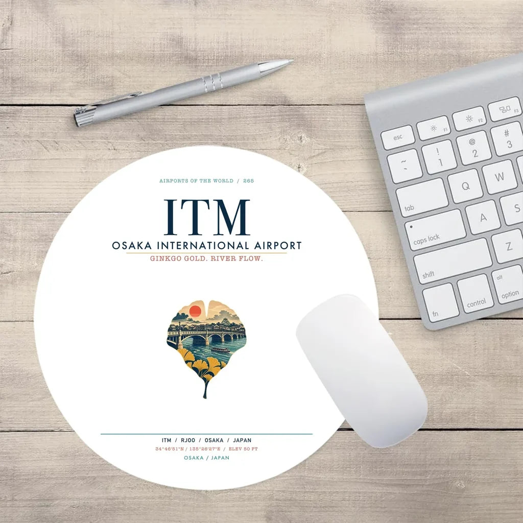 Osaka International Airport (ITM) design on white round mouse pad