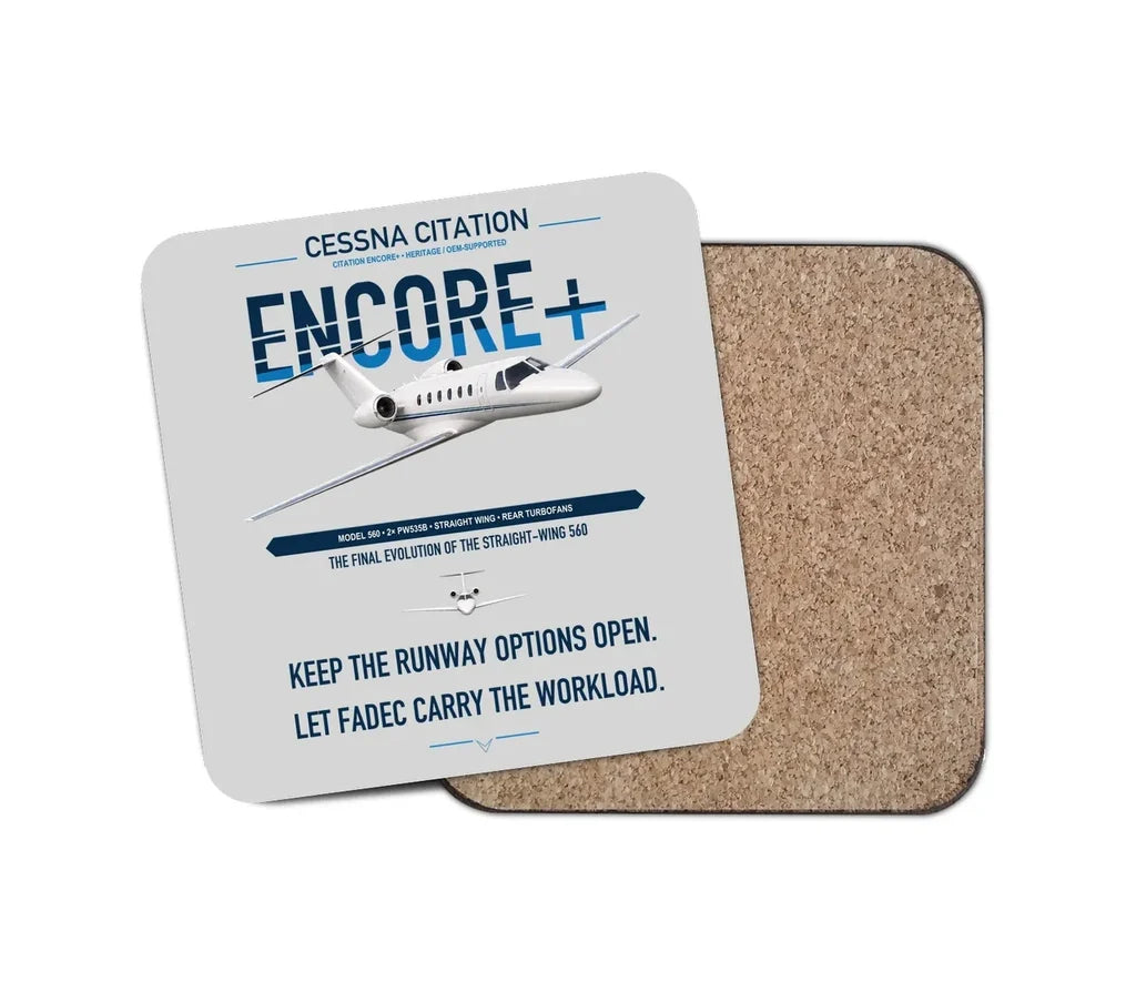 Cessna Citation Encore+ design on light gray 1 piece coaster