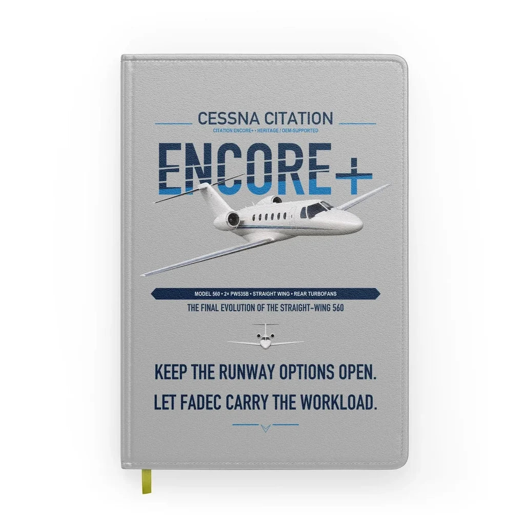 Cessna Citation Encore+ design on light gray notebook