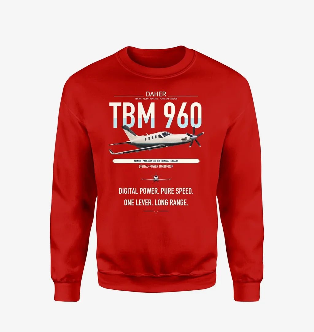 Daher TBM 960 design on red sweatshirt