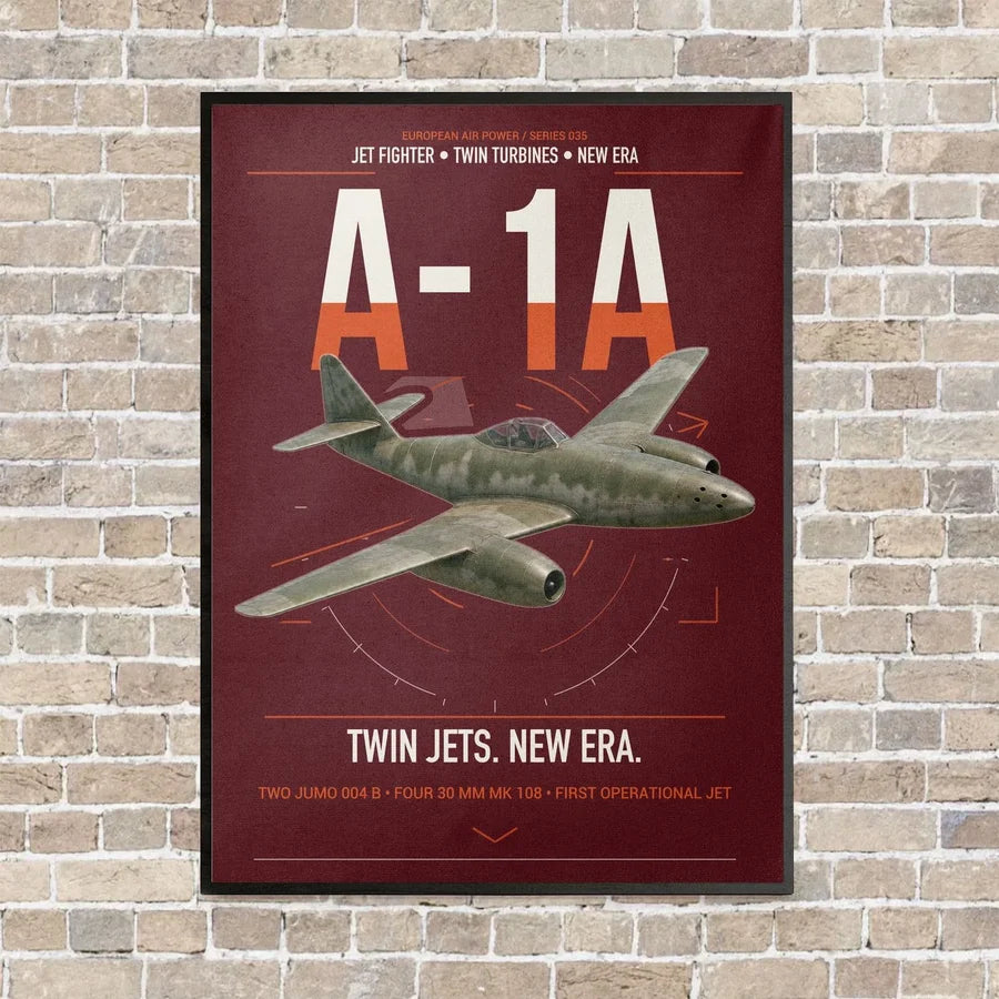 Messerschmitt Me 262A-1a vertical canvas print - framed - dark red background
