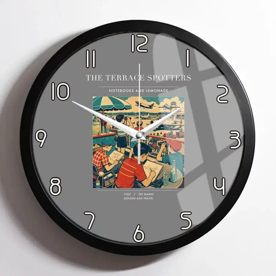 VINTAGE G4114 - The Terrace Spotters - Designed Wall Clocks design on gray framed