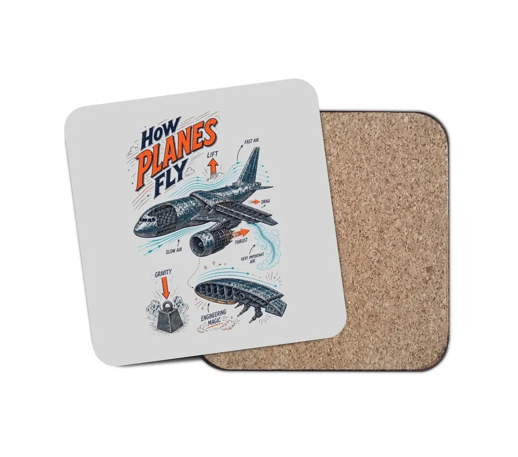 How Planes Fly V2 design on light gray 1 piece coaster