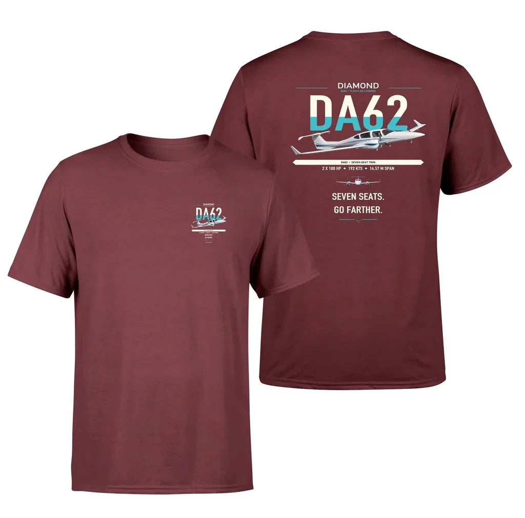 Diamond DA62 design on dark red t-shirt, double-side print