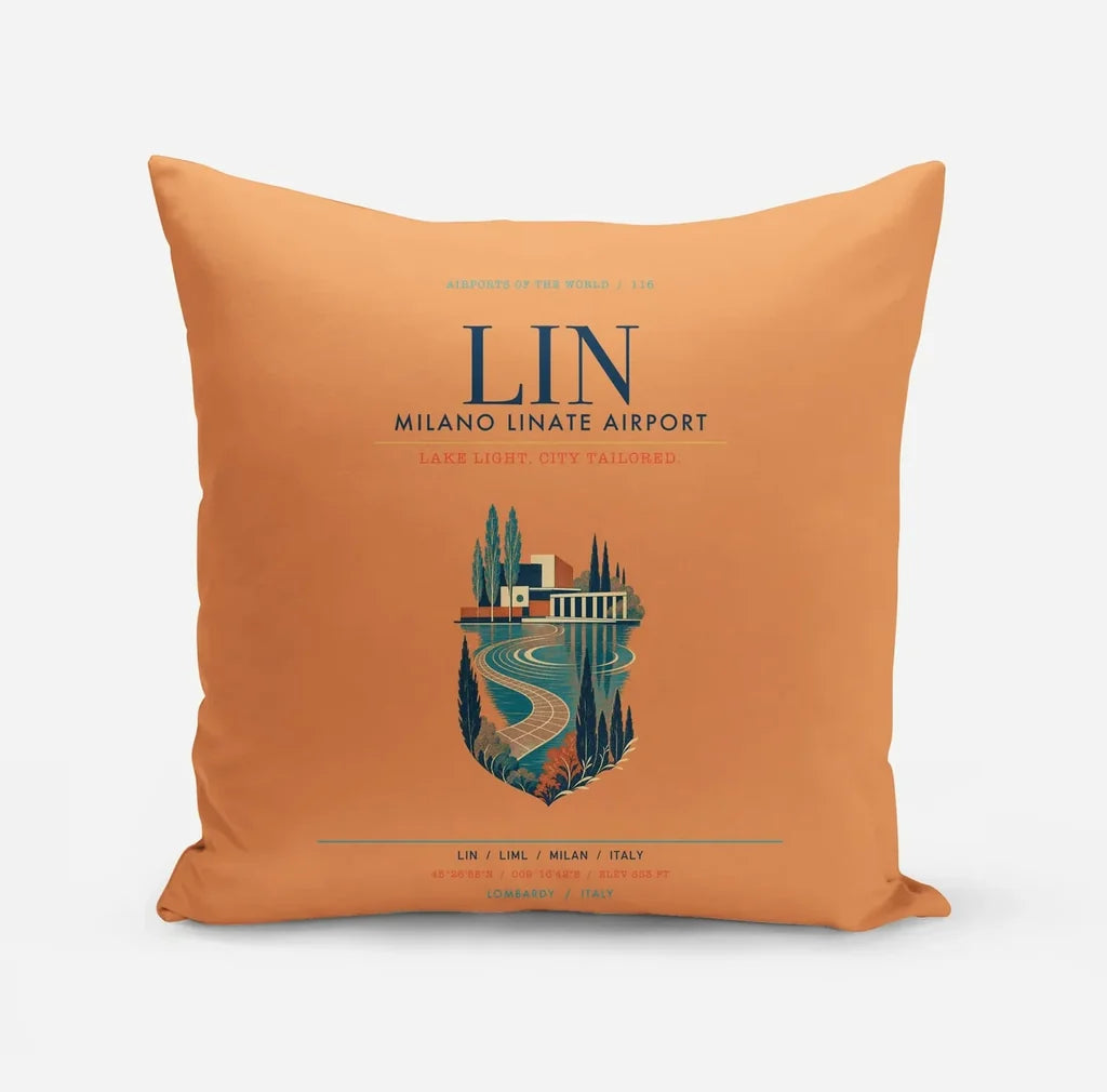 Milano Linate Airport (LIN) design on orange pillow