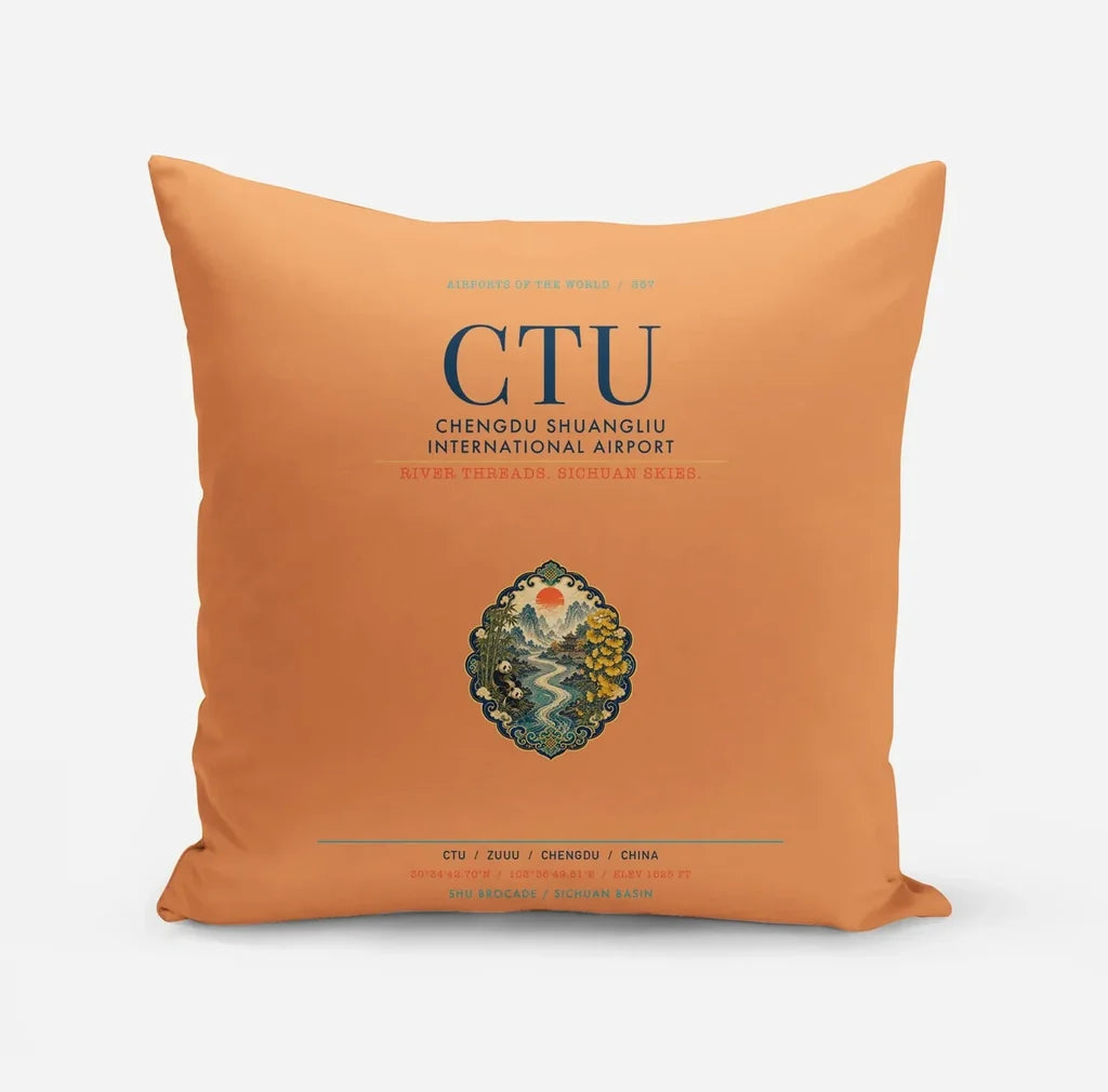 Chengdu Shuangliu International Airport (CTU) design on orange pillow