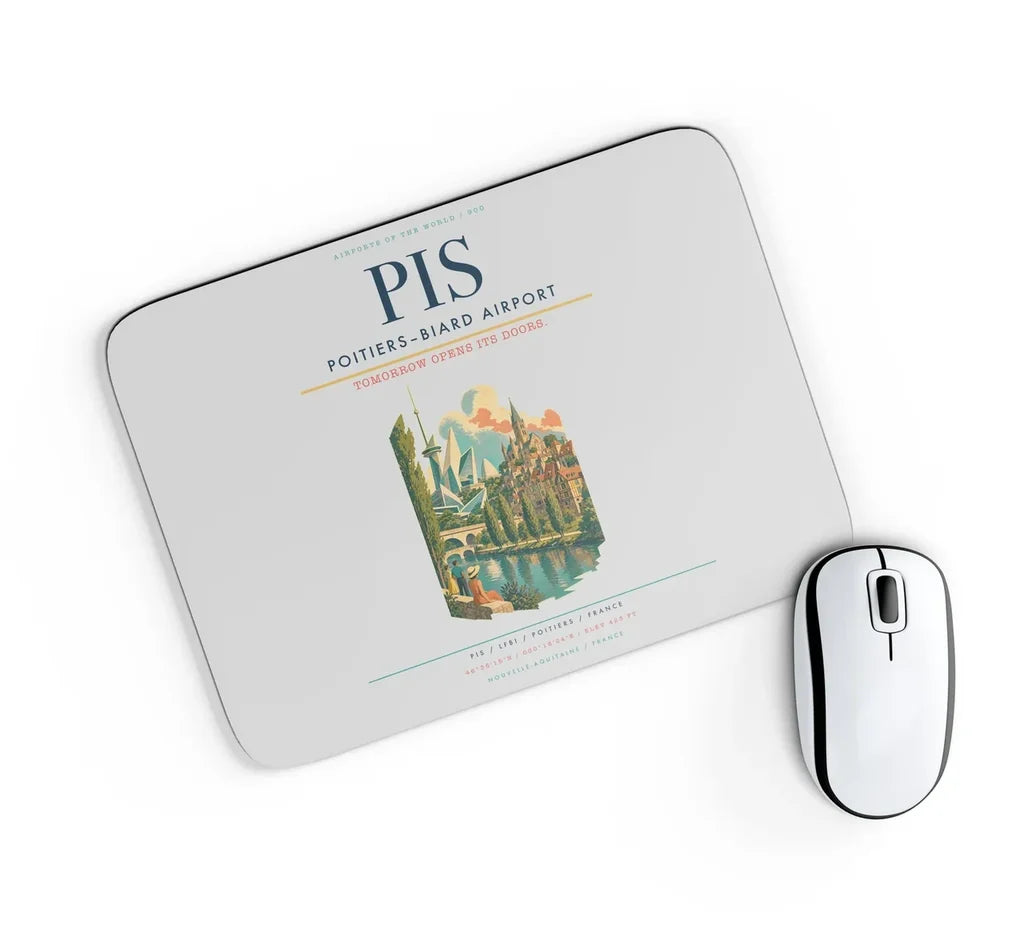 Poitiers–Biard Airport (PIS) design on light gray rectangle mouse pad