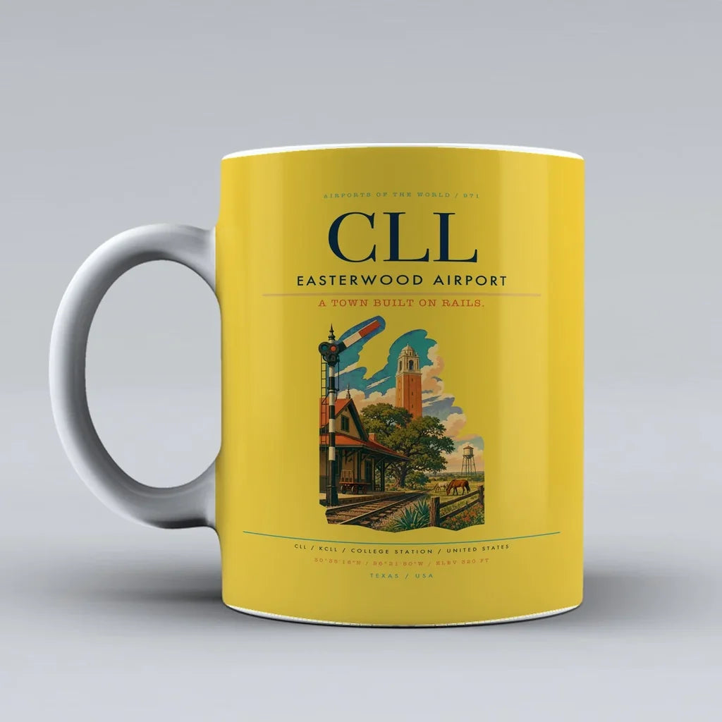 Easterwood Airport (CLL) airport code design on yellow ceramic mug