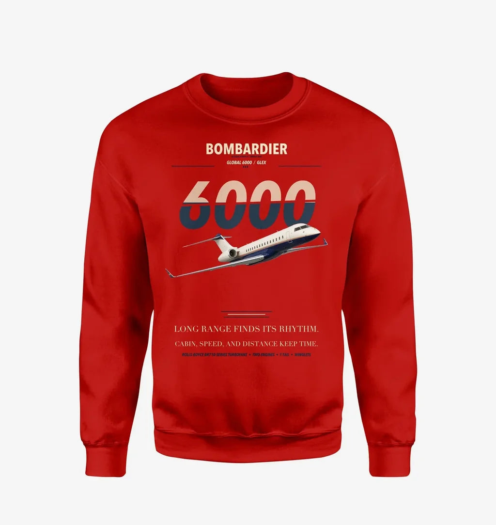 Bombardier Global 6000 design on red sweatshirt