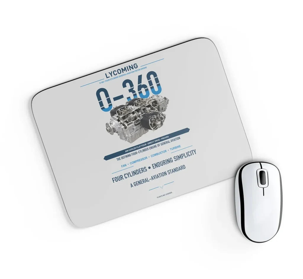 O-360 design on light gray rectangle mouse pad