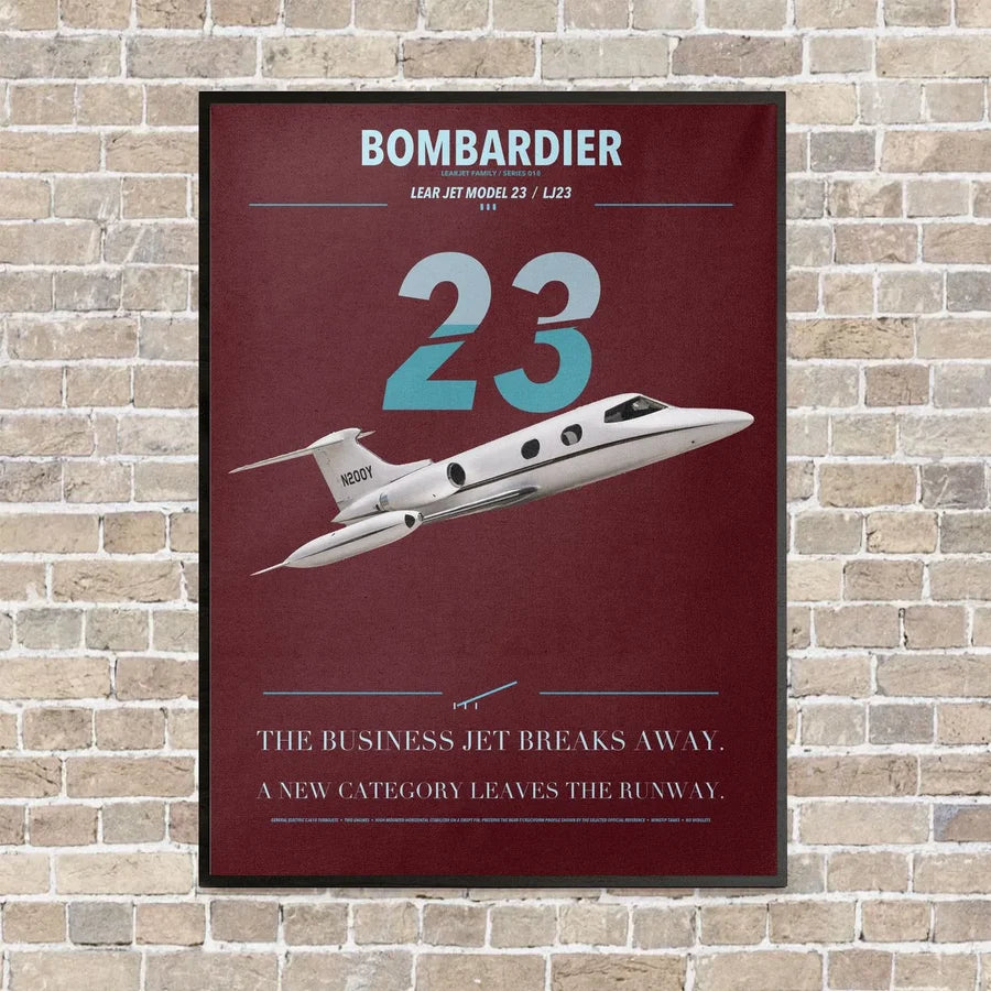 Bombardier Learjet 23 vertical canvas print - framed - dark red background