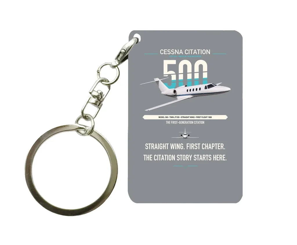Cessna Citation 500 - Citation I design on gray designed key chain, double-side print