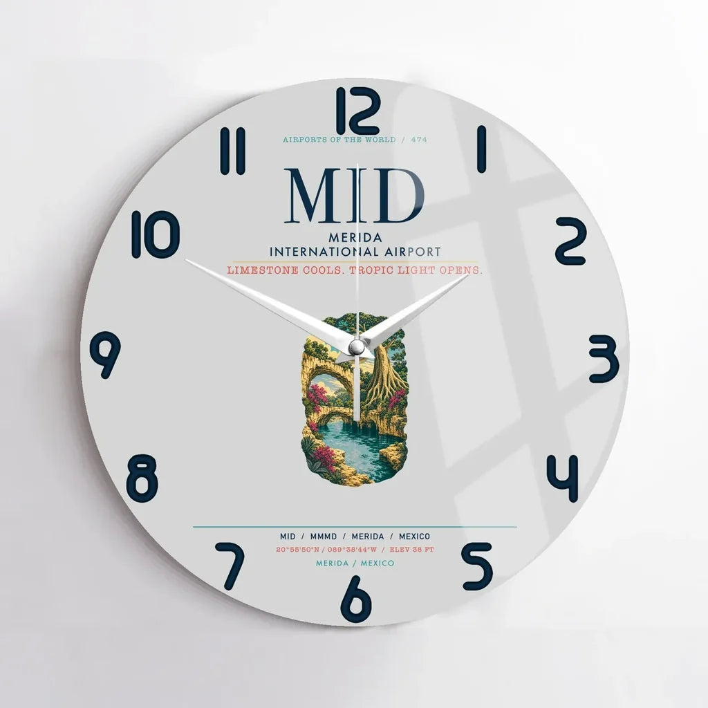 Merida International Airport (MID) design on light gray no frame wall clock