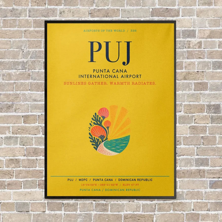 Punta Cana International Airport PUJ vertical canvas print - framed - yellow background