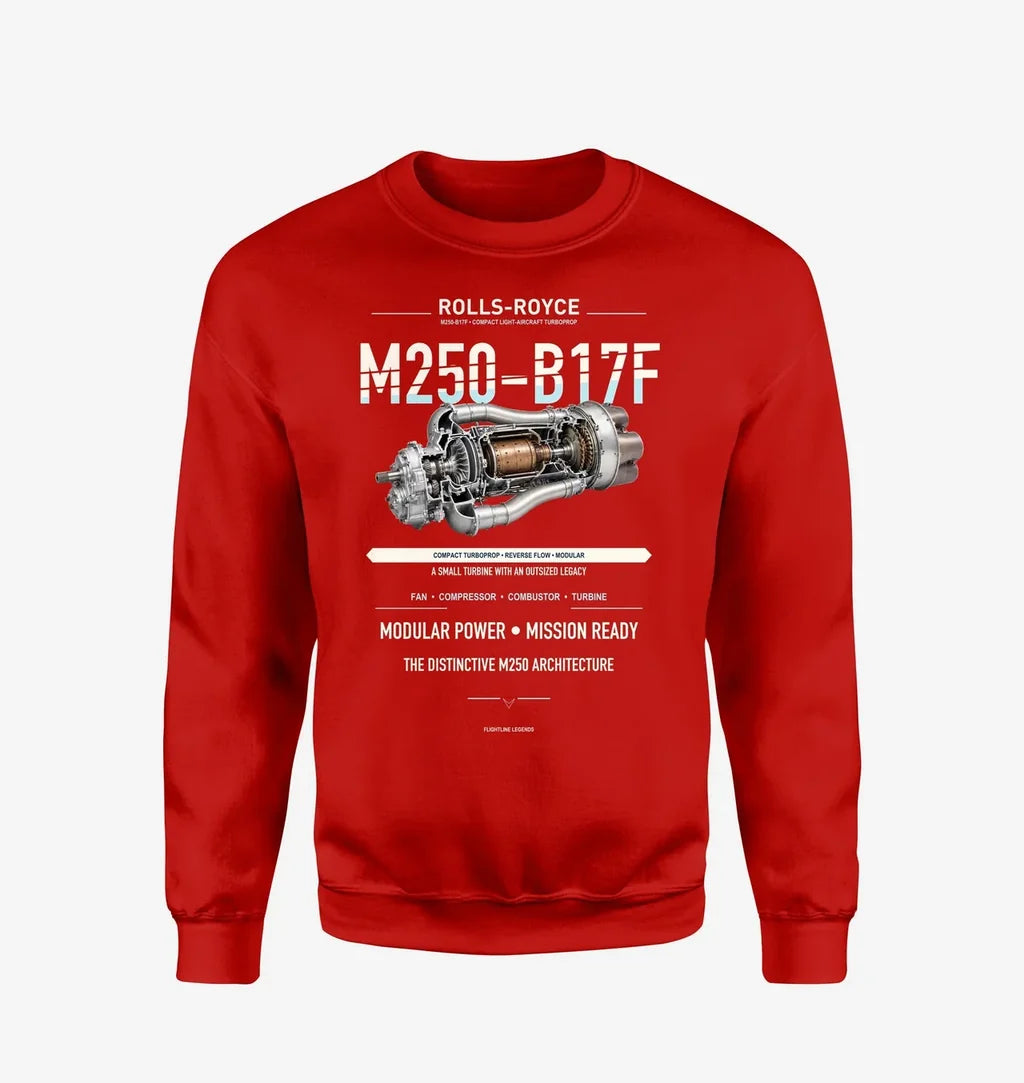 M250-B17F design on red sweatshirt