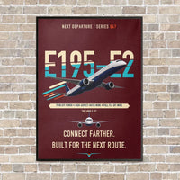 Thumbnail for Embraer E195-E2 vertical canvas print - framed - dark red background