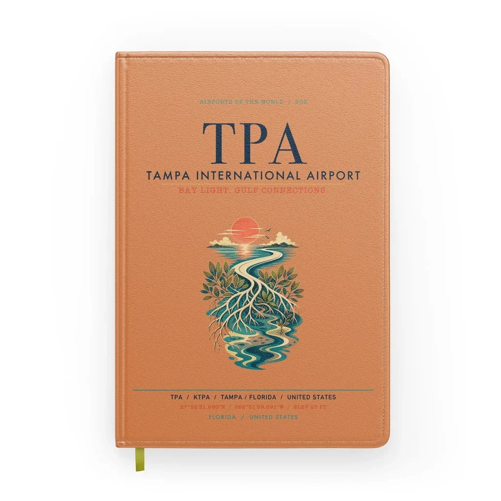 Tampa International Airport (TPA) design on orange notebook