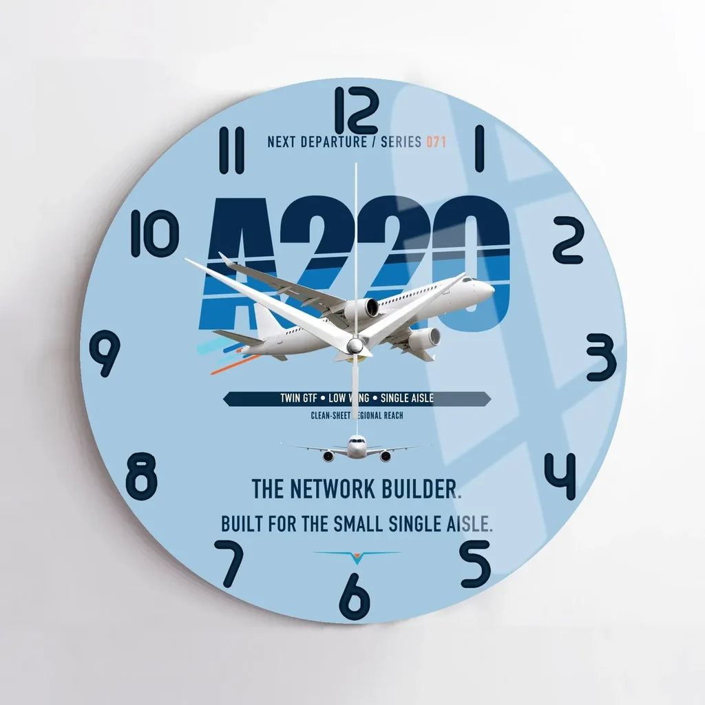 Airbus A220-300 design on light blue no frame wall clock
