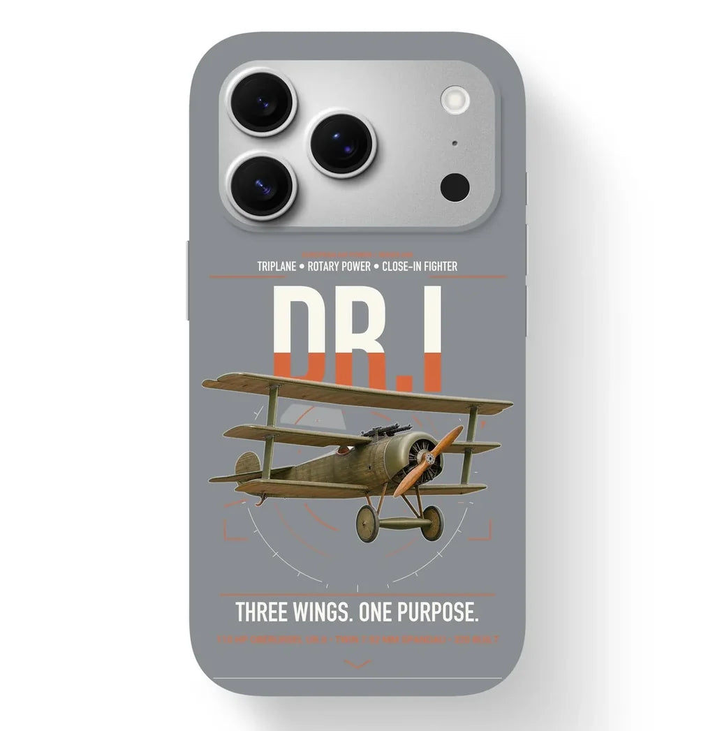 Fokker Dr.I design on gray magsafe iphone case, for iPhone 17 Pro