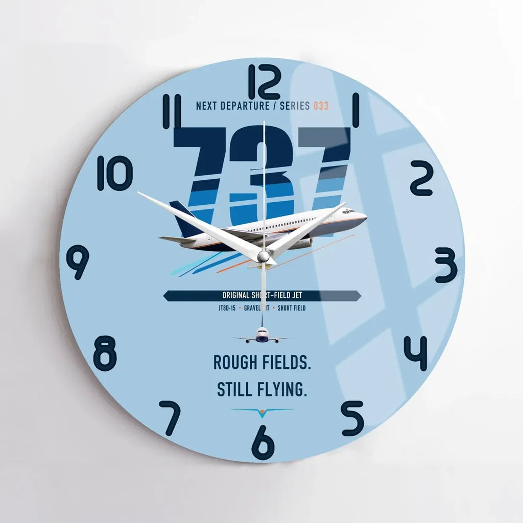Boeing 737-200 design on light blue no frame wall clock