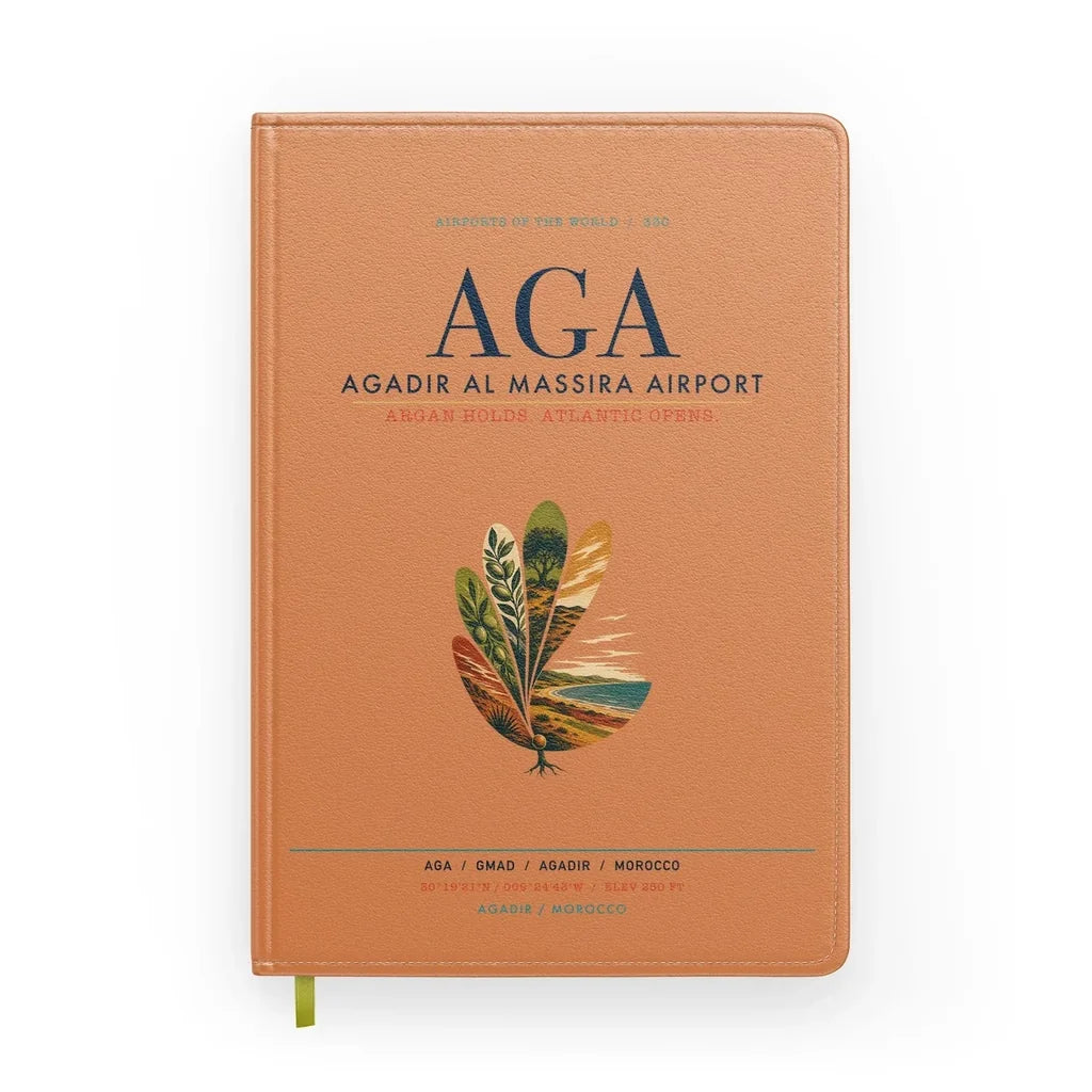 Agadir Al Massira Airport (AGA) design on orange notebook