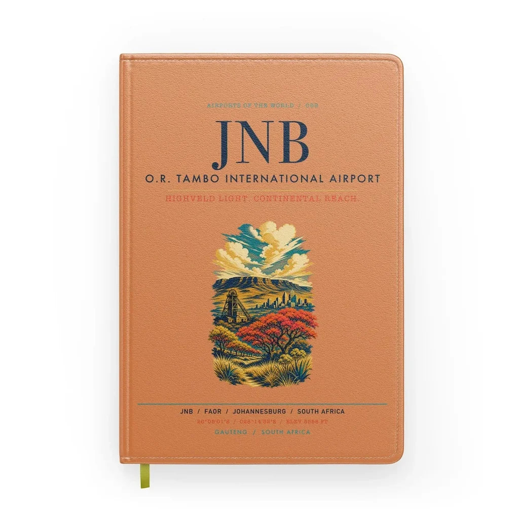 Johannesburg O.R. Tambo International Airport (JNB) design on orange notebook