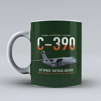 Thumbnail for C-390 Millennium design on dark green ceramic mug, double-side print