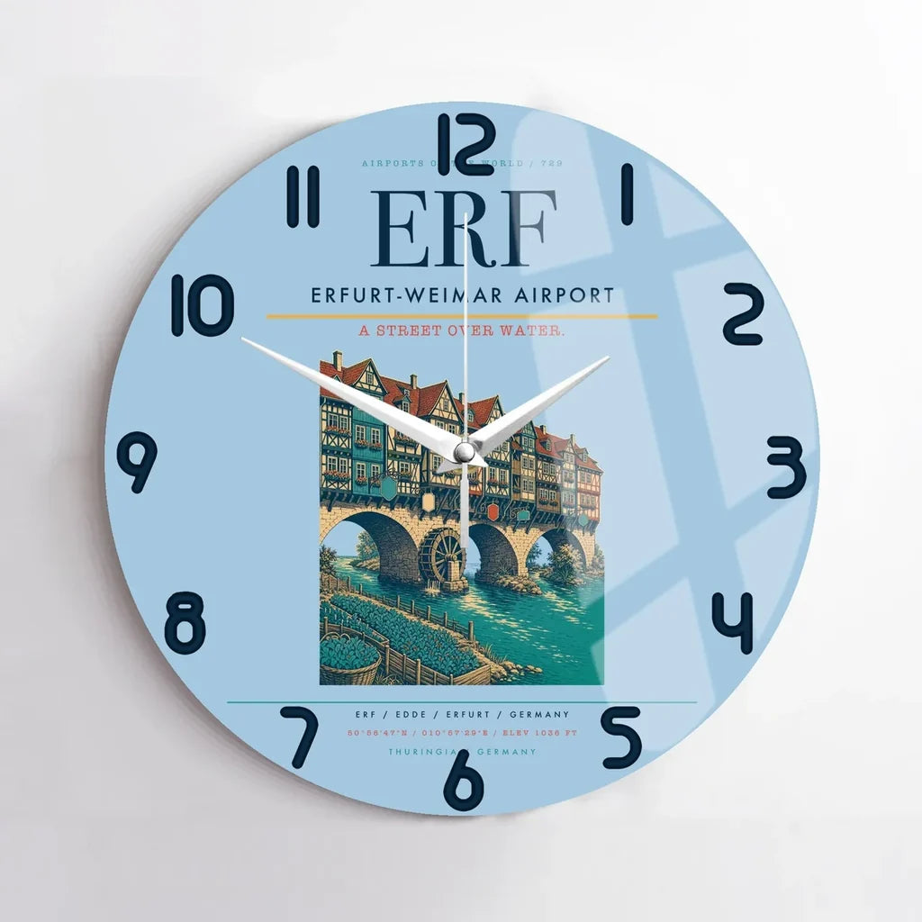 Erfurt-Weimar Airport (ERF) design on light blue no frame wall clock
