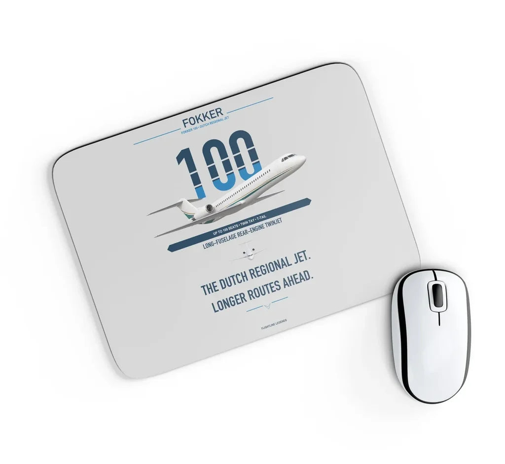 Fokker 100 design on light gray rectangle mouse pad