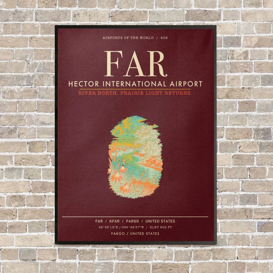 Hector International Airport FAR vertical canvas print - framed - dark red background