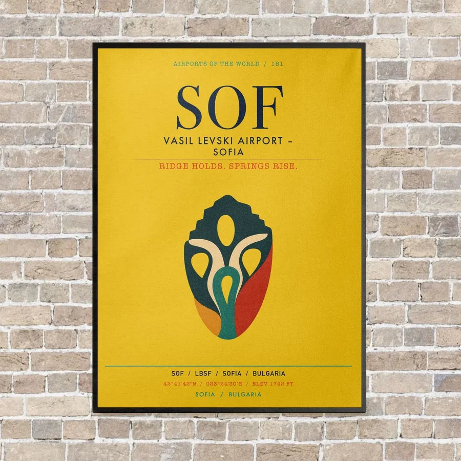Vasil Levski Airport Sofia SOF vertical canvas print - framed - yellow background