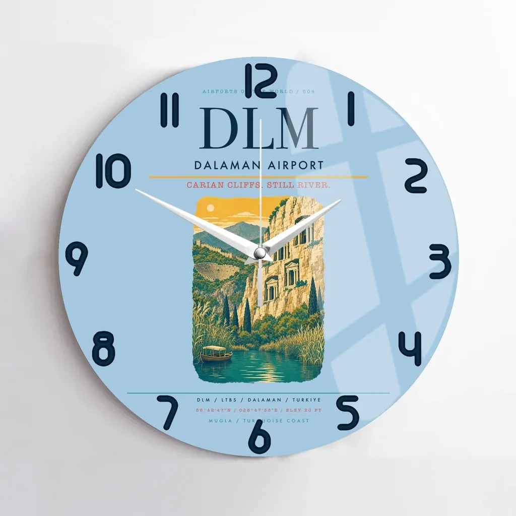 Dalaman Airport (DLM) design on light blue no frame wall clock