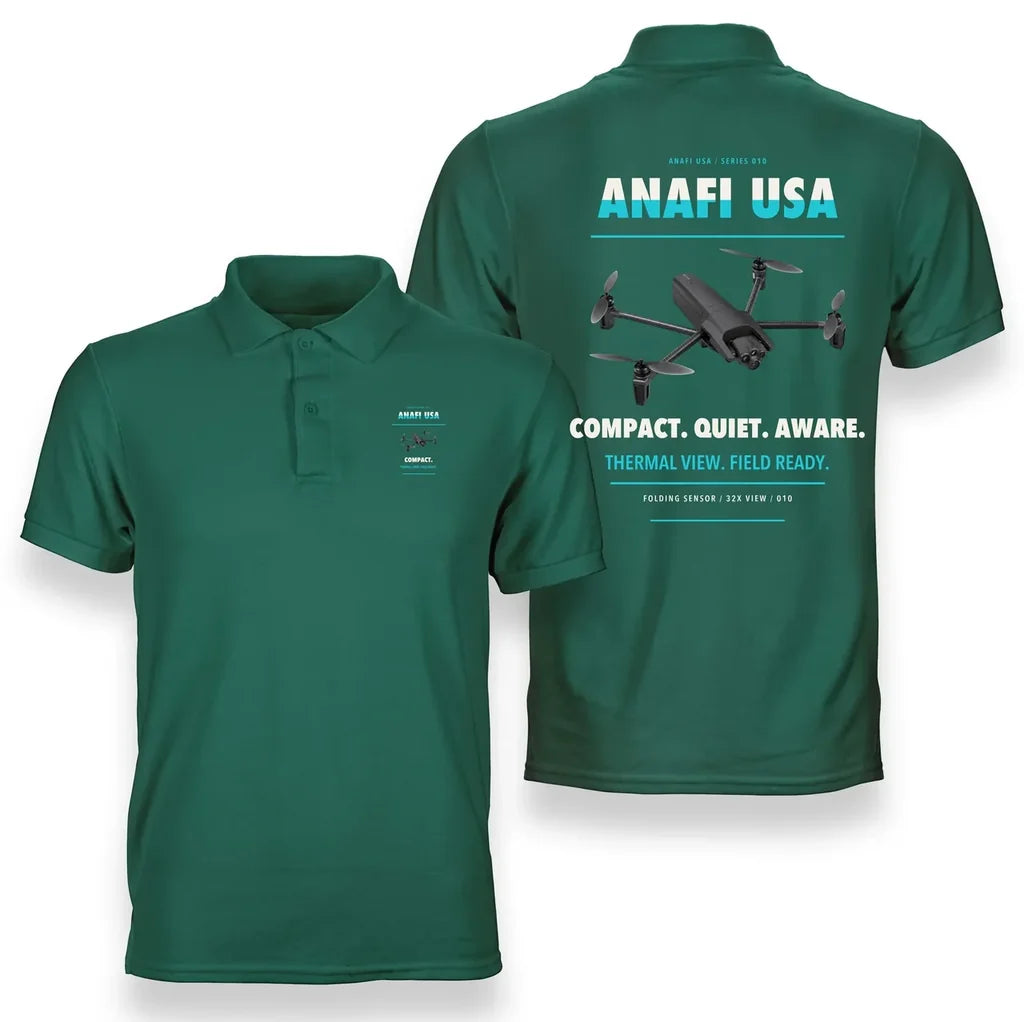 Parrot ANAFI USA design on green polo