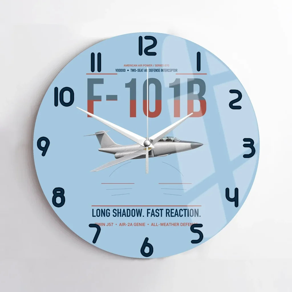 F-101B Voodoo design on light blue no frame wall clock