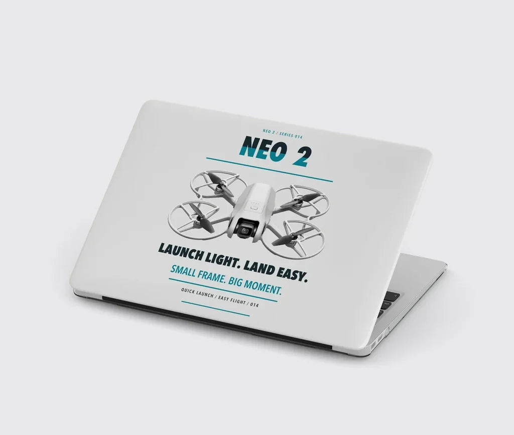 DJI Neo 2 design on light gray MacBook case
