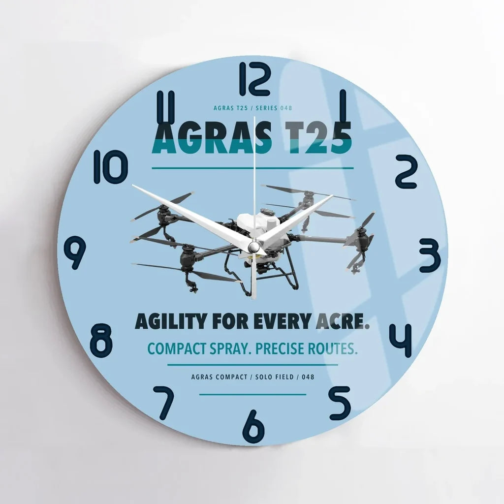 DJI Agras T25 design on light blue no frame wall clock