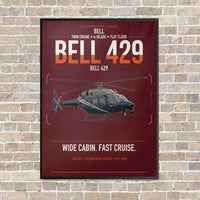 Thumbnail for Bell 429 vertical canvas print - framed - dark red background