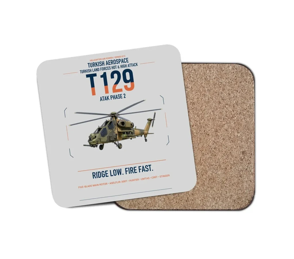 Turkish Aerospace T129 ATAK Phase 2 design on light gray 1 piece coaster