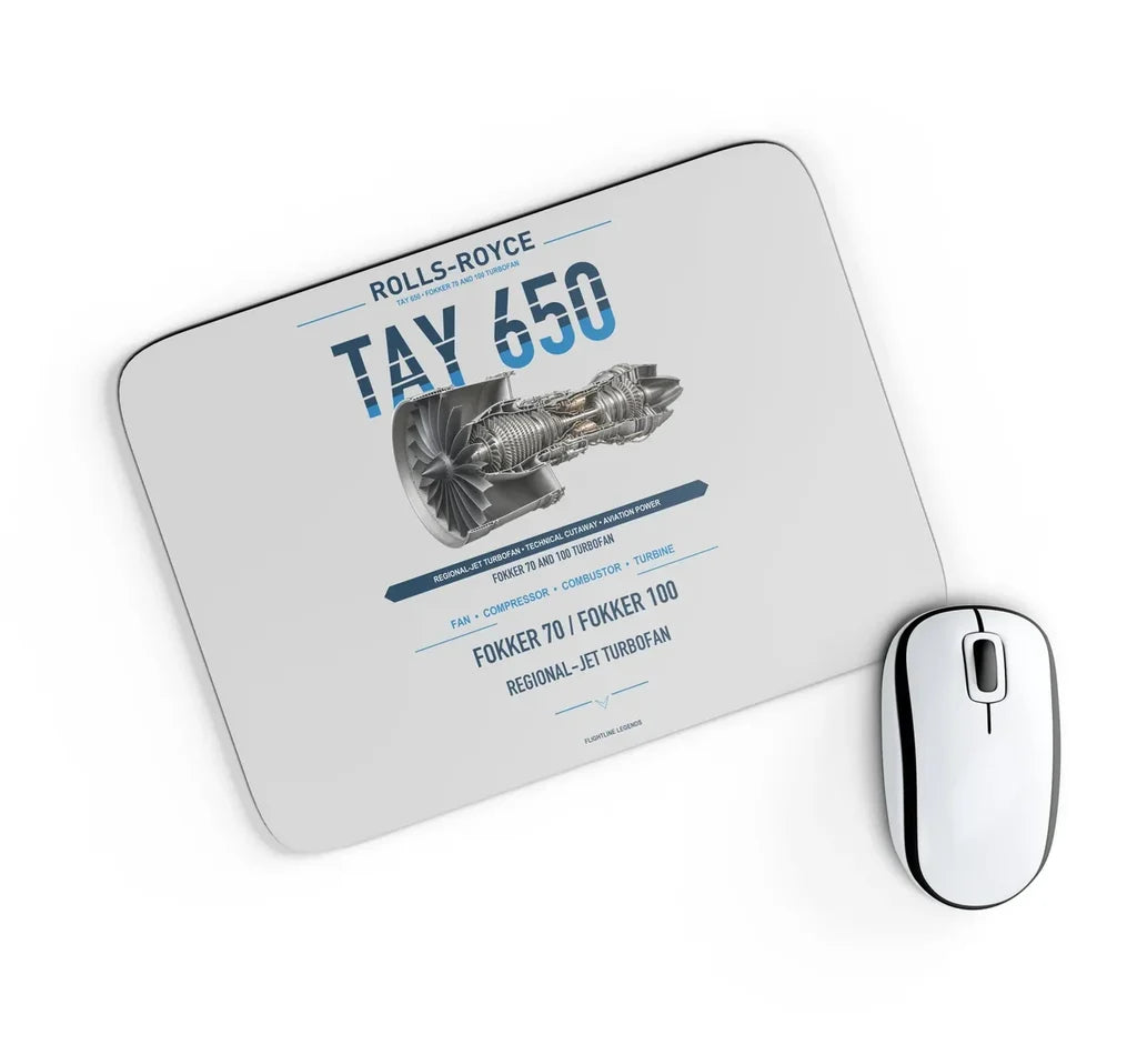 TAY 650 design on light gray rectangle mouse pad