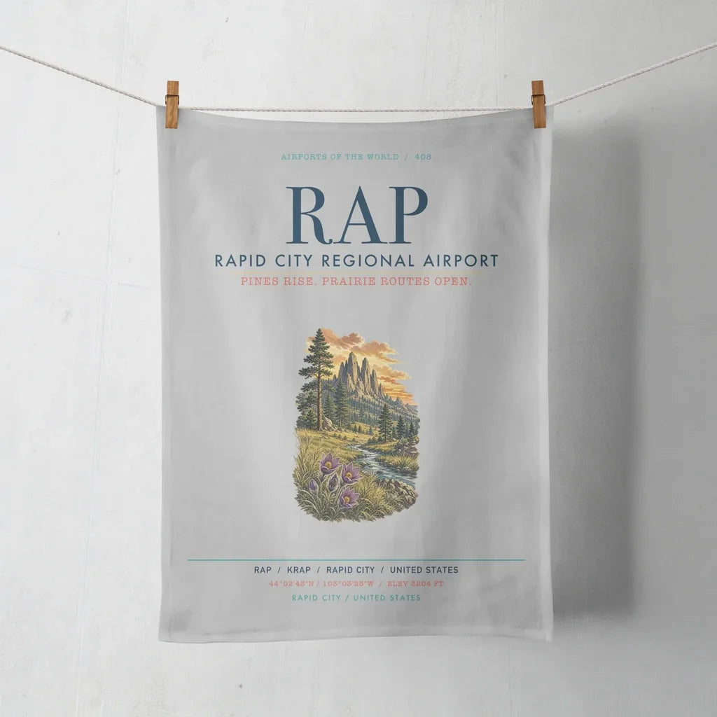 Rapid City Regional Airport (RAP) design on light gray towel