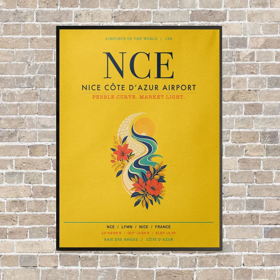 Nice Côte d’Azur Airport NCE vertical canvas print - framed - yellow background