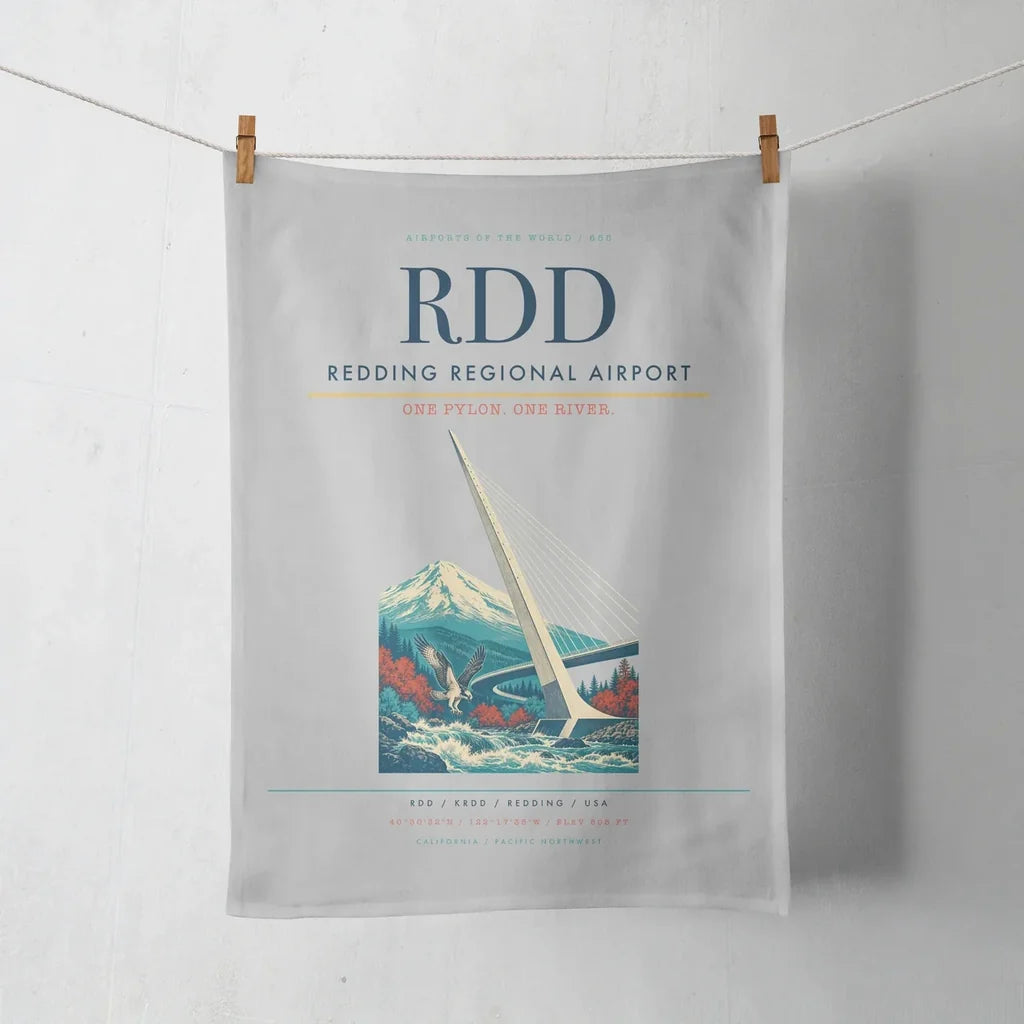 Redding Regional Airport (RDD) design on light gray towel