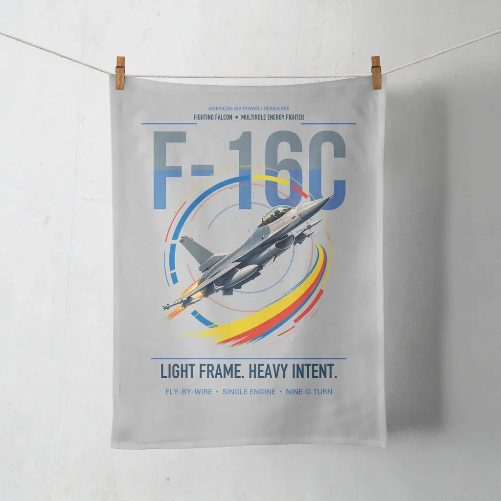 F-16C Fighting Falcon design on light gray towel