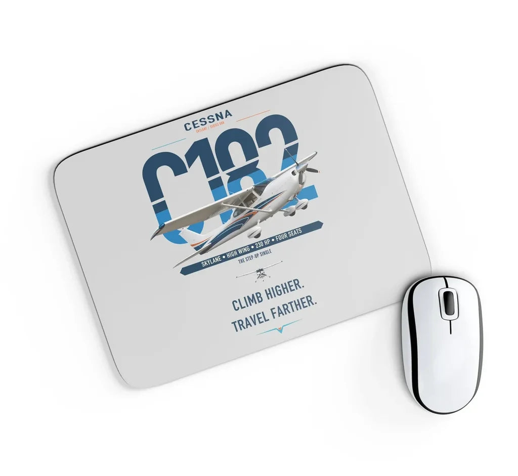 Cessna 182 Skylane design on light gray rectangle mouse pad