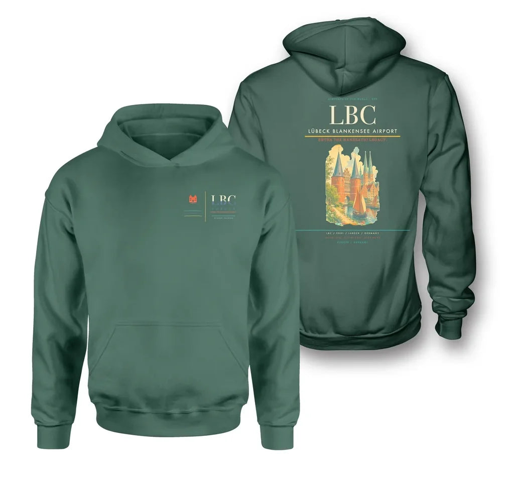 Lübeck Blankensee Airport (LBC) design on green double-side hoodie