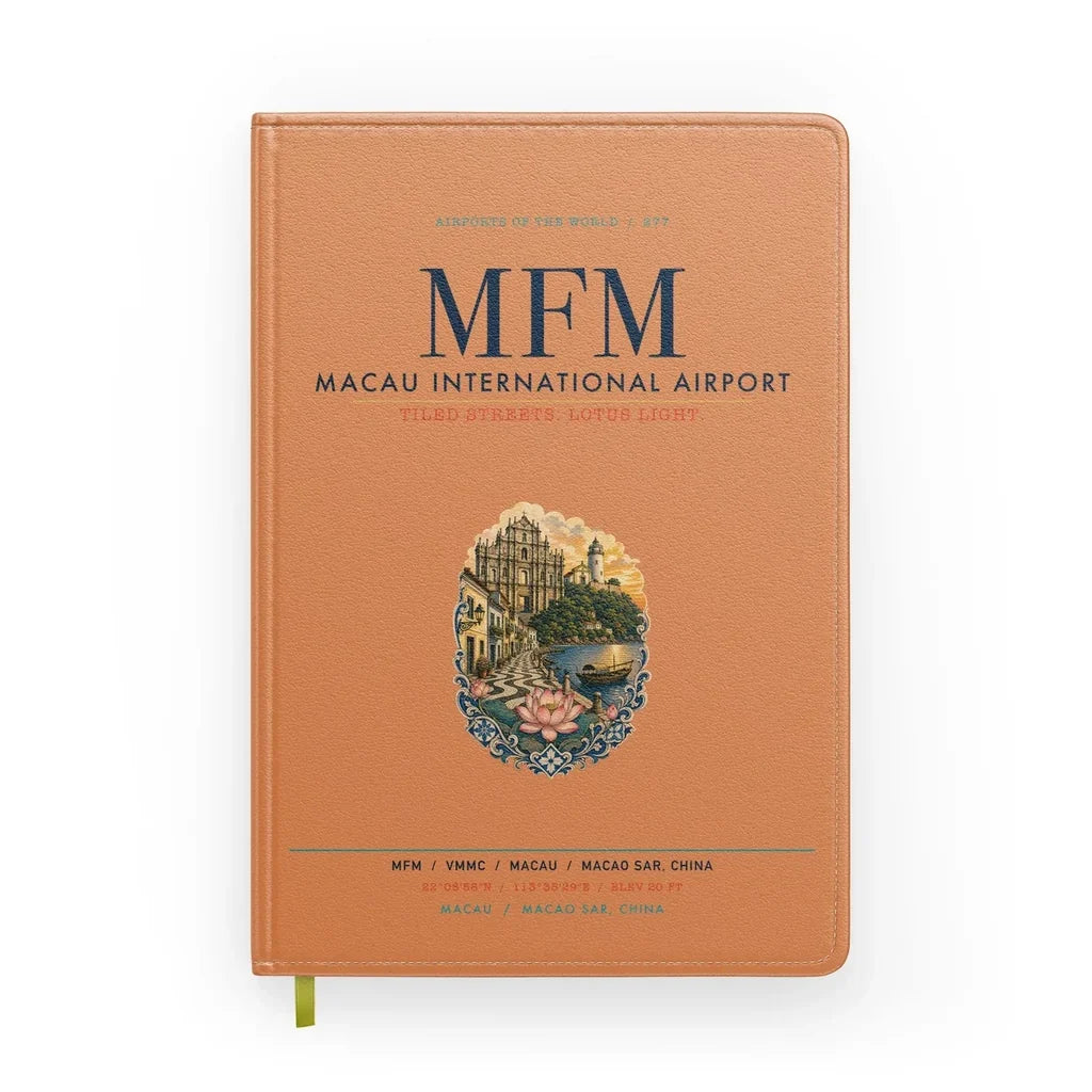Macau International Airport (MFM) design on orange notebook