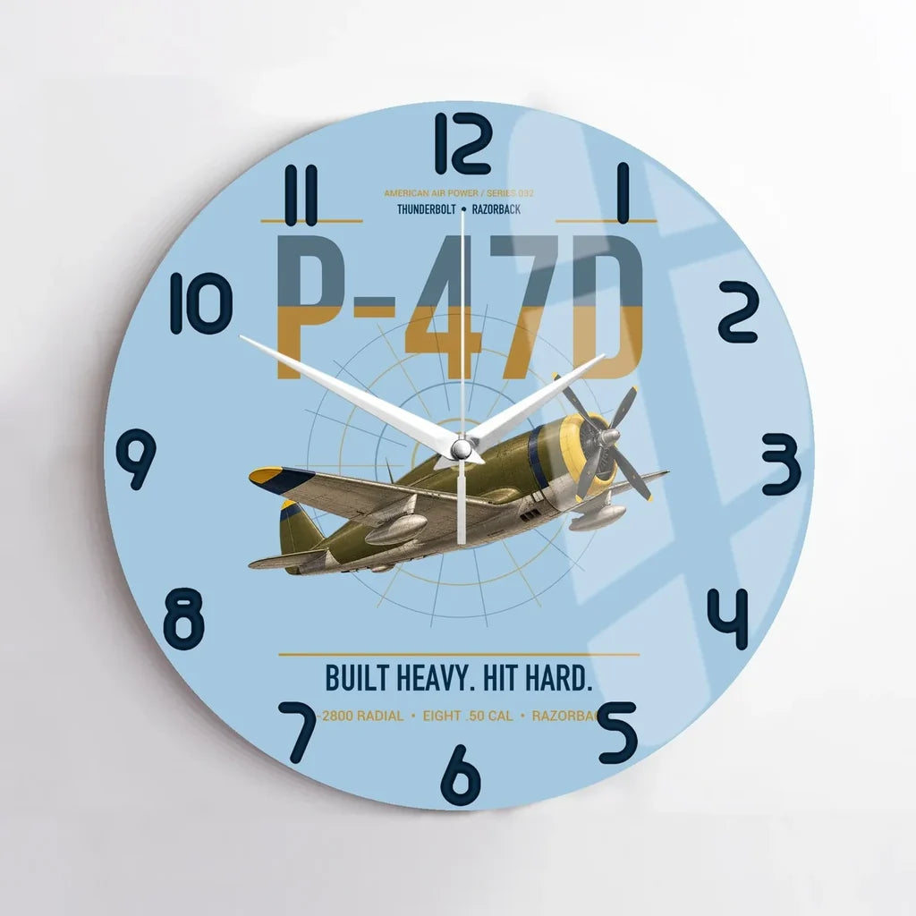 P-47D Thunderbolt Razorback design on light blue no frame wall clock